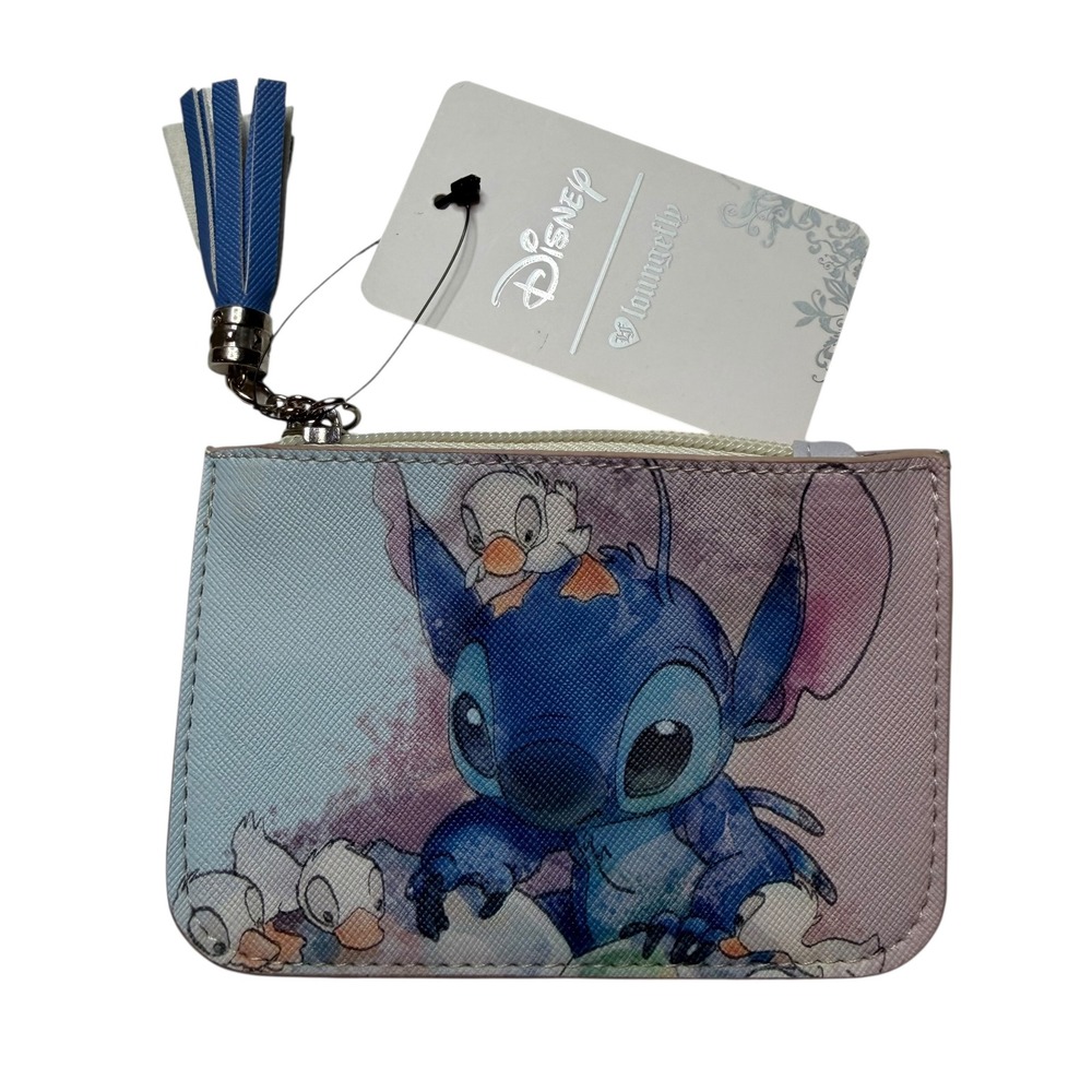 Loungefly Disney Stitch Ducklings Cardholder Wallet Blue Pink NWT Ohana Tassel